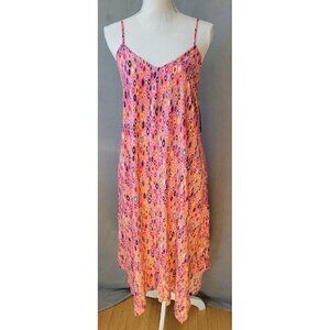 Womens Spaghetti Strap Dress Colorful Coral Graphic Print With Pockets Sz S NEW!
